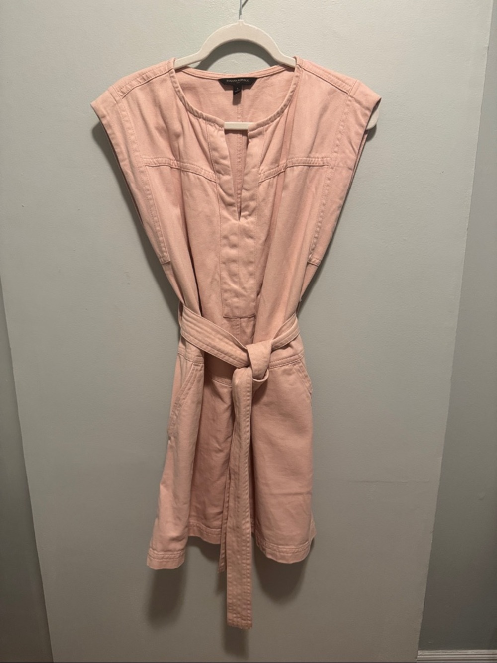 Banana Republic Pale Pink Denim Sleeveless Tie-Waist Mini Dress